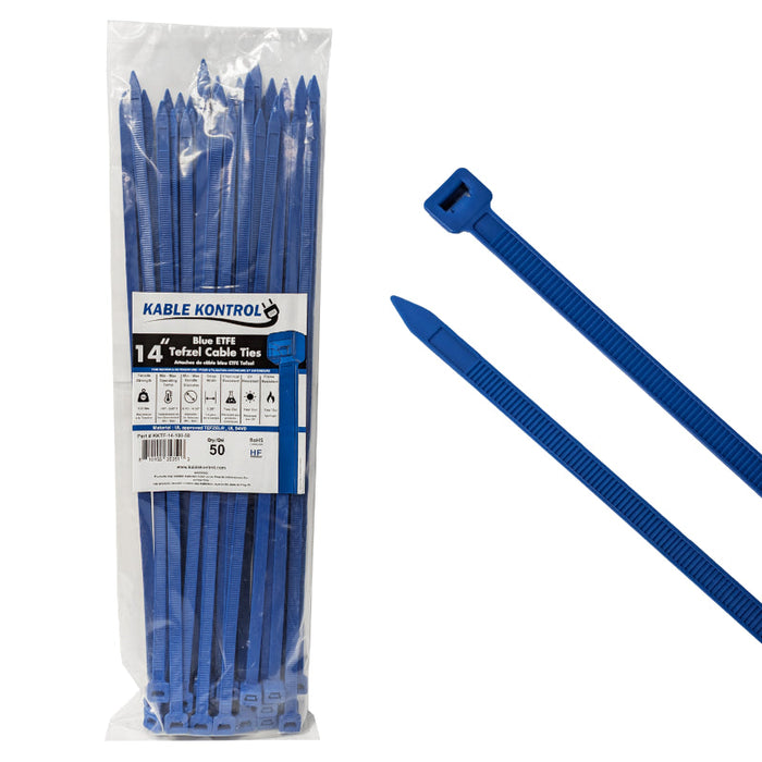14 Inch - ETFE Tefzel Zip Ties - 100 Lbs Strength- 50 Pcs - Blue