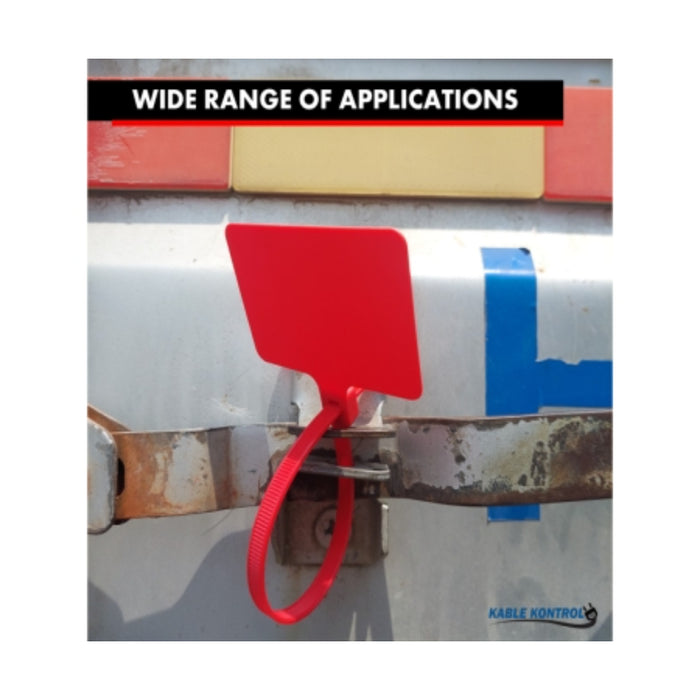 12 Inch - Write On Zip Tie Tags - (2 x 3 Inch) Flag Top - 120 Lbs Strength - 100 Pcs - Red