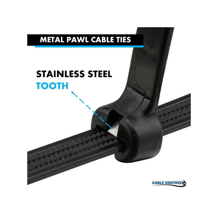 11 Inch - Metal Pawl Zip Ties - 50 Lbs Strength - 100 Pcs - Black