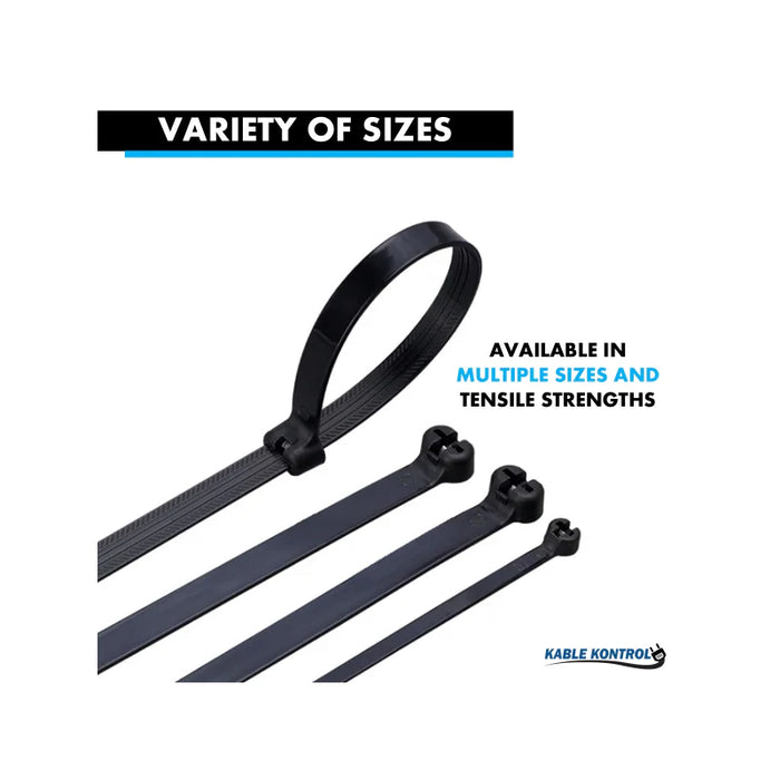 8 Inch - Metal Pawl Zip Ties - 120 Lbs Strength - 100 Pcs - Black
