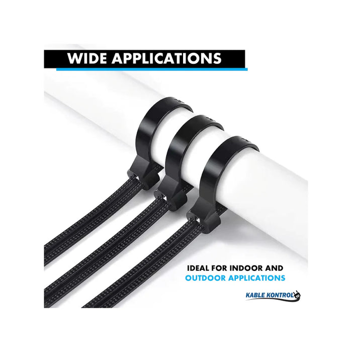 8 Inch - Metal Pawl Zip Ties - 120 Lbs Strength - 100 Pcs - Black