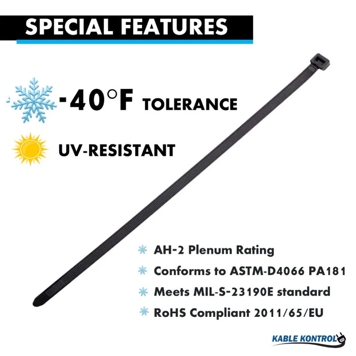 14 Inch - Cold Weather Zip Ties - Black - 50 Lbs Strength - 100 Pcs