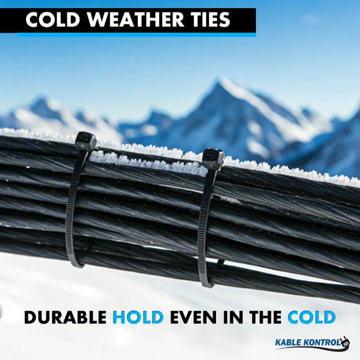 18 Inch - Cold Weather Zip Ties - Black - 120 Lbs Strength - 100 Pcs