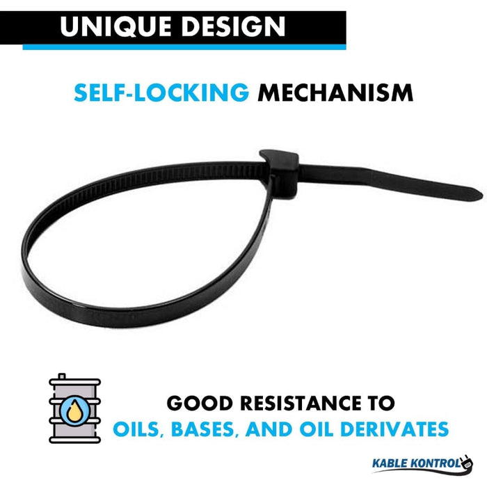 8 Inch - Fuel Line Zip Ties - 50 Lbs Strength - 100 Pcs - Black