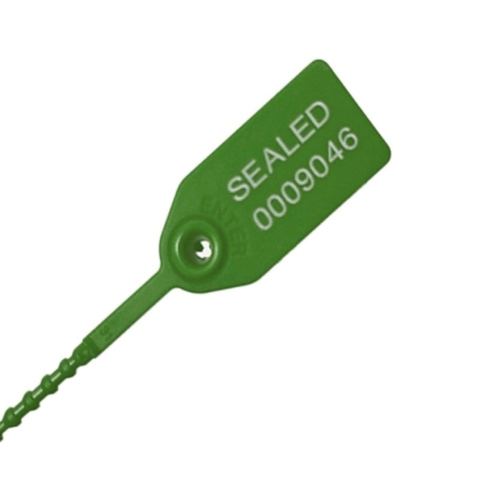12 Inch - Pull Tight Serialized Tamper Evident Zip Tie Seals - 50 Lbs Strength - 50 Pcs - Green