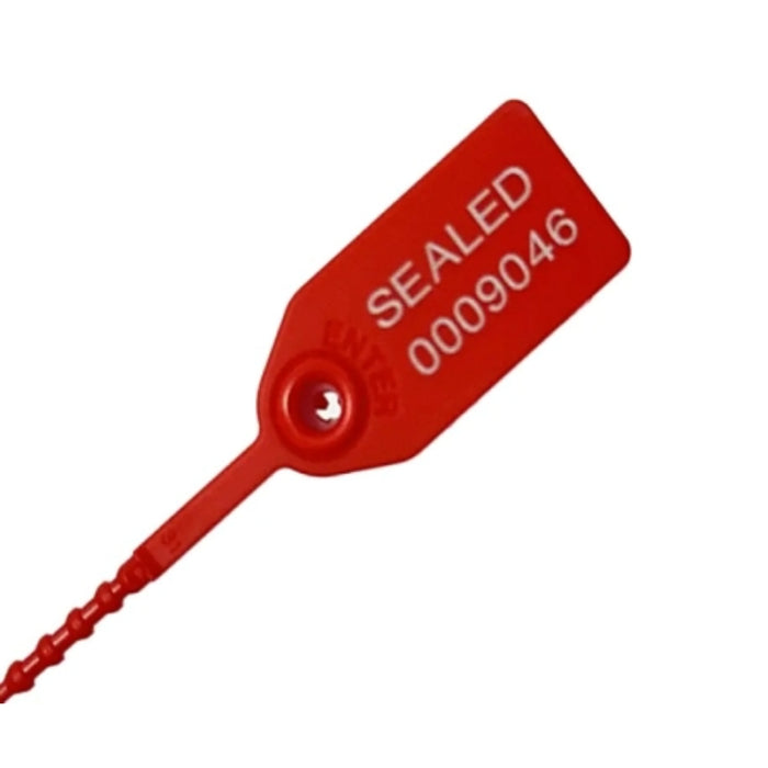 18 Inch - Pull Tight Serialized Tamper Evident Zip Tie Seals - 50 Lbs Strength - 50 Pcs - Red