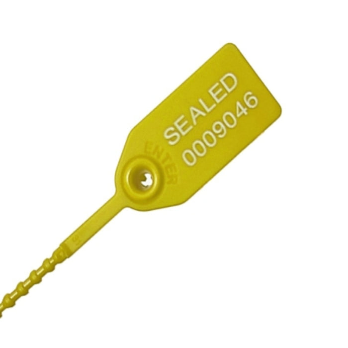 12 Inch - Pull Tight Serialized Tamper Evident Zip Tie Seals - 50 Lbs Strength - 50 Pcs - Yellow