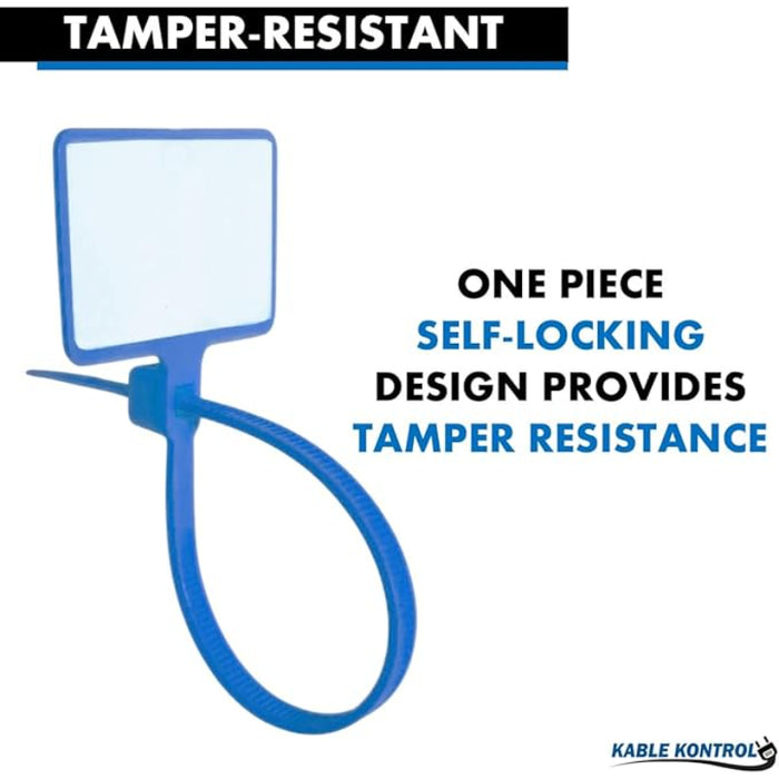 6 Inch - Write On Zip Tie Tags - (1-7/8 x 1-1/8 Inch) Flag Top - 40 Lbs Strength - 100 Pcs - Blue