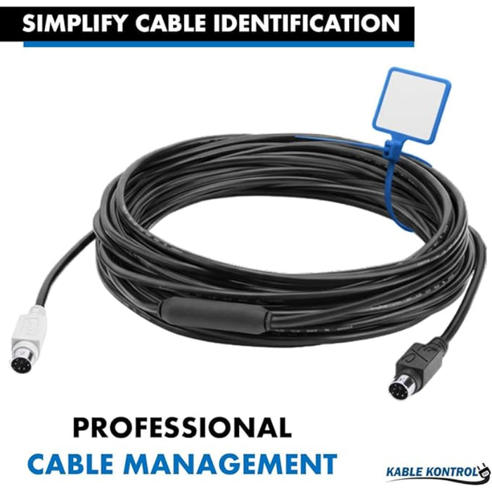 6 Inch - Write On Zip Tie Tags - (1-7/8 x 1-1/8 Inch) Flag Top - 40 Lbs Strength - 100 Pcs - Blue