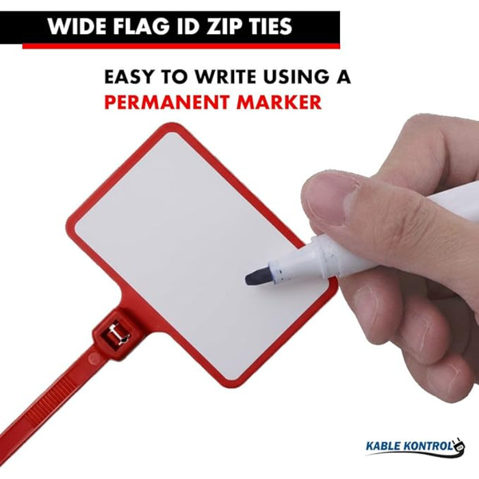 6 Inch - Write On Zip Tie Tags - (1-7/8 x 1-1/8 Inch) Flag Top - 40 Lbs Strength - 100 Pcs - Red