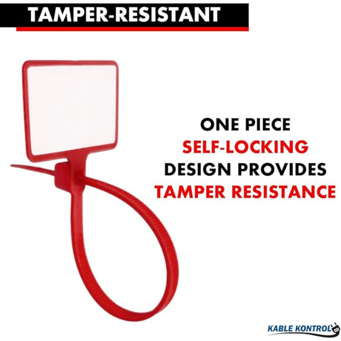 6 Inch - Write On Zip Tie Tags - (1-7/8 x 1-1/8 Inch) Flag Top - 40 Lbs Strength - 100 Pcs - Red