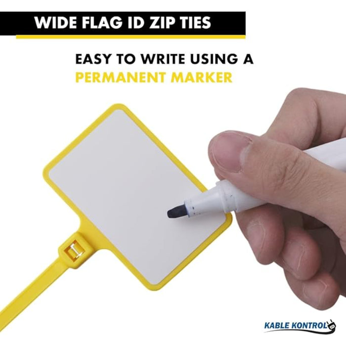 6 Inch - Write On Zip Tie Tags - (1-7/8 x 1-1/8 Inch) Flag Top - 40 Lbs Strength - 100 Pcs - Yellow