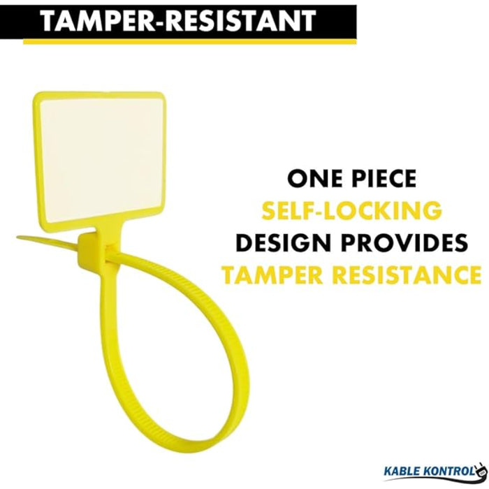6 Inch - Write On Zip Tie Tags - (1-7/8 x 1-1/8 Inch) Flag Top - 40 Lbs Strength - 100 Pcs - Yellow