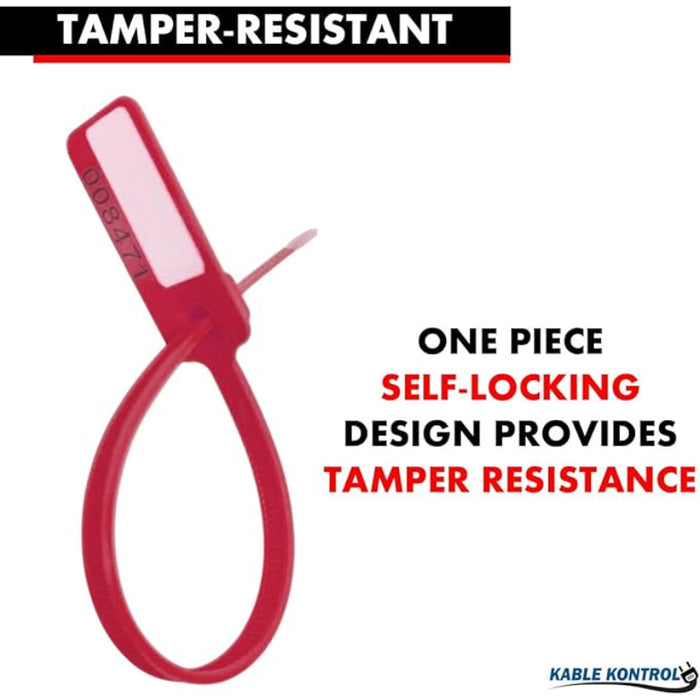 6 Inch - Serial Numbered Write On Flag Zip Tie Tags - Red - 100 Pcs