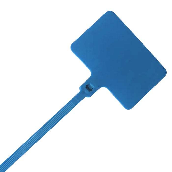 9 Inch - Write On Zip Tie Tags - (2 x 3 Inch) Flag Top - 80 Lbs Strength - 100 Pcs - Blue
