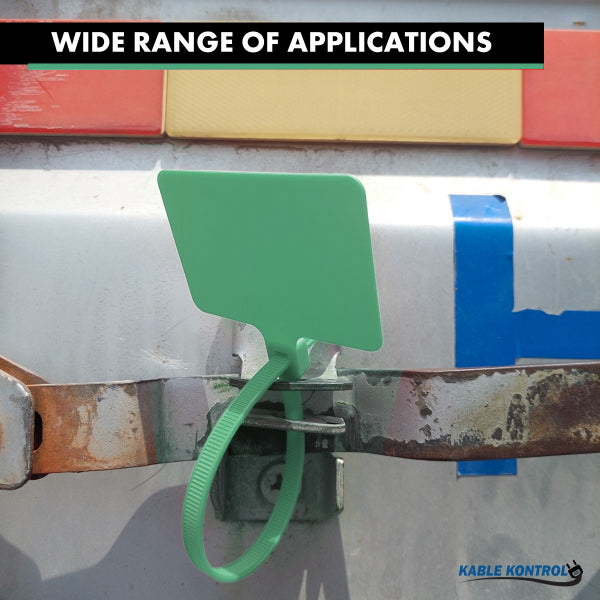 9 Inch - Write On Zip Tie Tags - (2 x 3 Inch) Flag Top - 80 Lbs Strength - 100 Pcs - Green