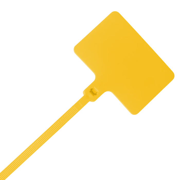 9 Inch - Write On Zip Tie Tags - (2 x 3 Inch) Flag Top - 80 Lbs Strength - 100 Pcs - Yellow