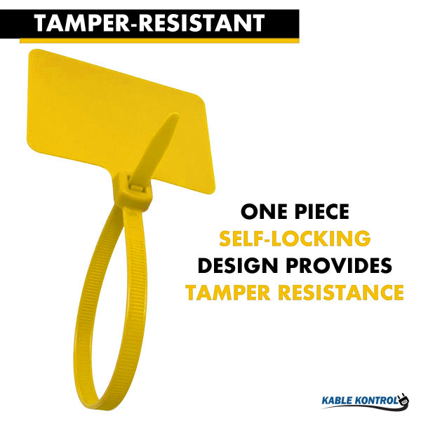 9 Inch - Write On Zip Tie Tags - (2 x 3 Inch) Flag Top - 80 Lbs Strength - 100 Pcs - Yellow