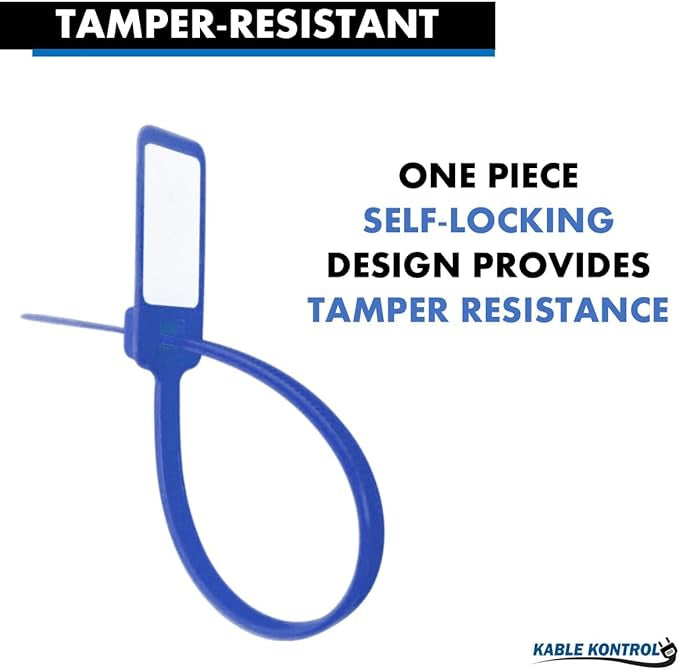 6 Inch - Write On Zip Tie Tags - (1-3/8 x 5/8 Inch) Flag Top - 40 Lbs Strength - 100 Pcs - Blue