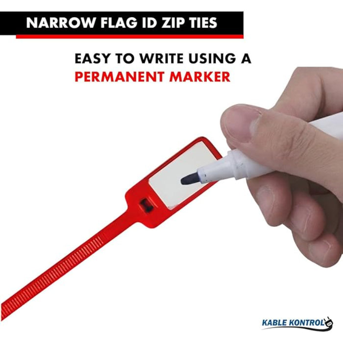6 Inch - Write On Zip Tie Tags - (1-3/8 x 5/8 Inch)) Flag Top - 40 Lbs Strength - 100 Pcs - Red