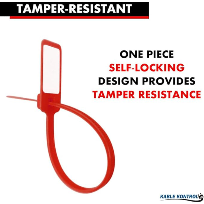 6 Inch - Write On Zip Tie Tags - (1-3/8 x 5/8 Inch)) Flag Top - 40 Lbs Strength - 100 Pcs - Red