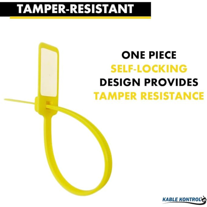 6 Inch - Serial Numbered Write On Flag Zip Tie Tags - Yellow - 100 Pcs