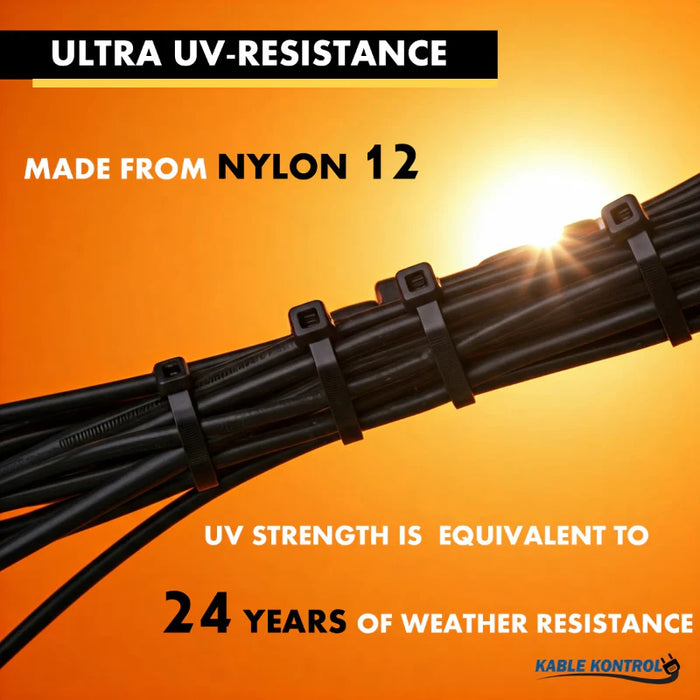 14 Inch - Nylon 12 Solar Zip Ties - 50 Lbs Strength - 100 Pcs - Black
