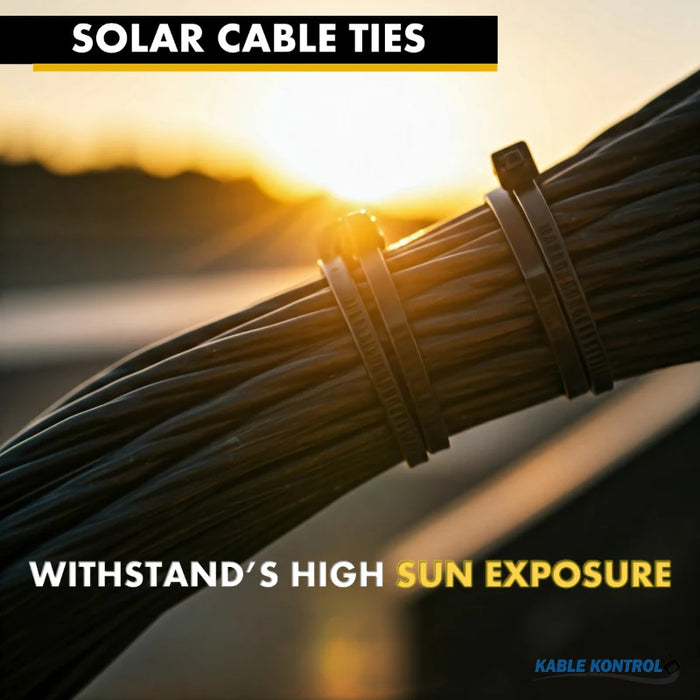 8 Inch - Nylon 12 Solar Zip Ties - 50 Lbs Strength - 100 Pcs - Black