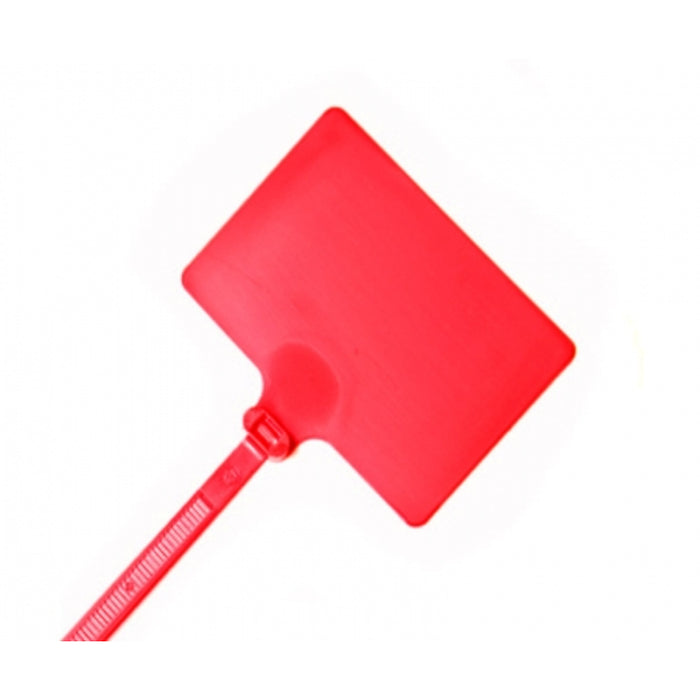 6 Inch - Write On Zip Tie Tags - (1-7/8 x 1-1/8 Inch) Flag Top - 80 Lbs Strength - 100 Pcs - Red