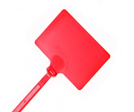 12 Inch - Write On Zip Tie Tags - (2 x 3 Inch) Flag Top - 120 Lbs Strength - 100 Pcs - Red