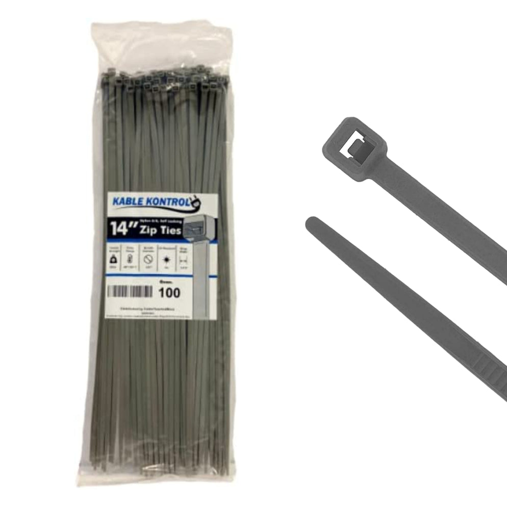 14" Nylon Zip Ties 50 Lbs Tensile Strength Gray 100 Pcs