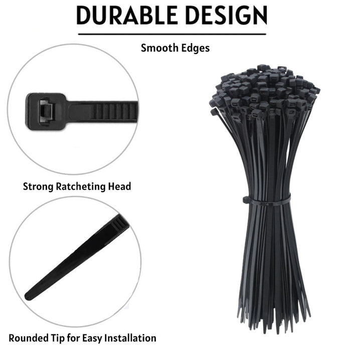 11" Inch Long - UV Resistant Nylon Cable Zip Ties - Black - 50 Lbs Tensile Strength - 1000 Pcs Pack