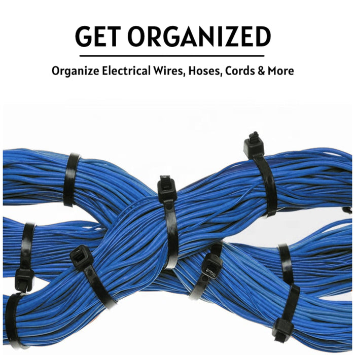 11" Inch Long - UV Resistant Nylon Cable Zip Ties - Black - 50 Lbs Tensile Strength - 1000 Pcs Pack
