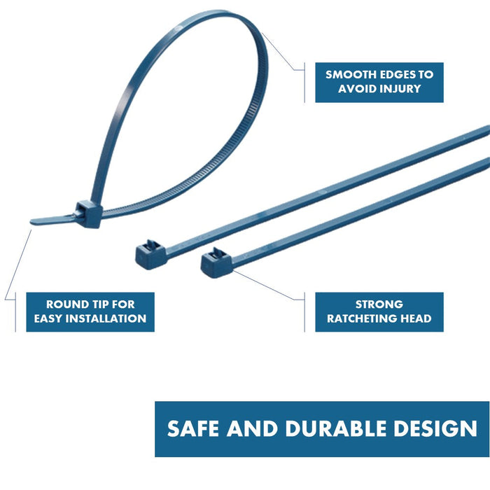 11" Inch Long - Metal Detectable Zip Ties - Blue - 50 Lbs Tensile Strength - 100 Pcs Pack