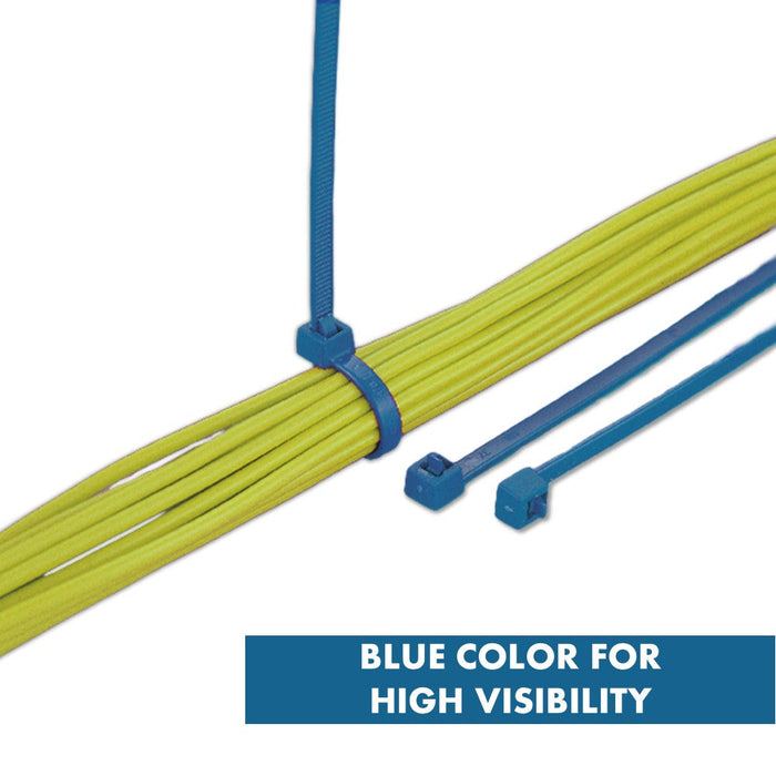 8" Inch Long - Metal Detectable Cable Zip Ties - Blue - 50 Lbs Tensile Strength - 100 Pcs Pack