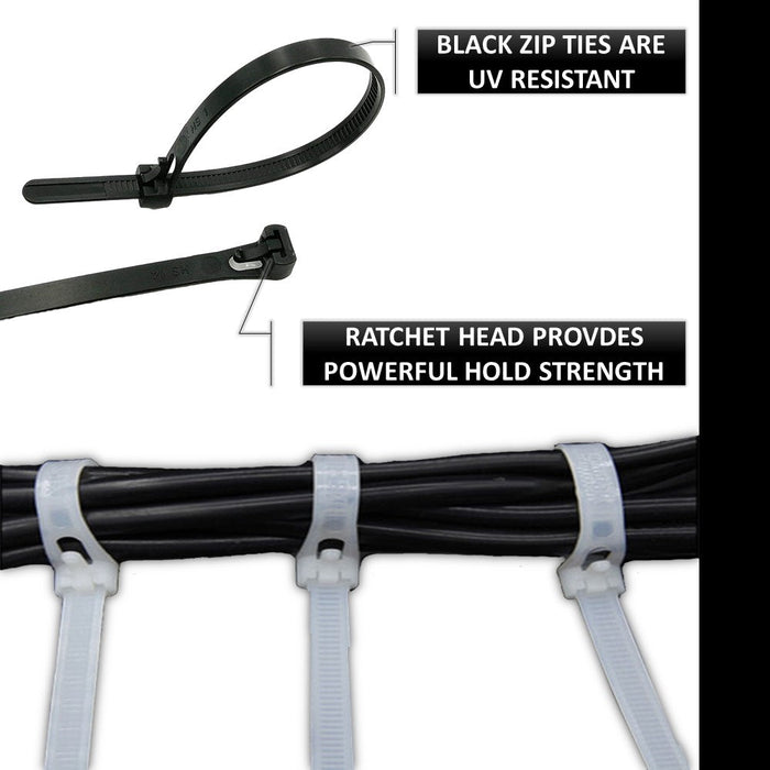 14" Inch Long - Releasable Reusable Zip Ties - Black - 50 Lbs Tensile Strength - 100 Pcs Pack