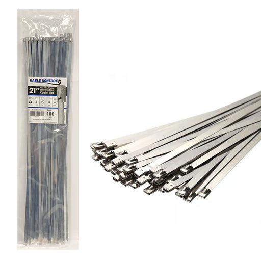 Kable Kontrol® Stainless Steel Metal Zip Ties 21" Inch - 200 Lbs Tensile Strength - 100 Pcs Pack