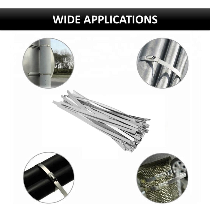 Kable Kontrol® Heavy Duty Stainless Steel Metal Zip Ties 8" Inch - 350 Lbs Tensile Strength - 100 Pcs Pack