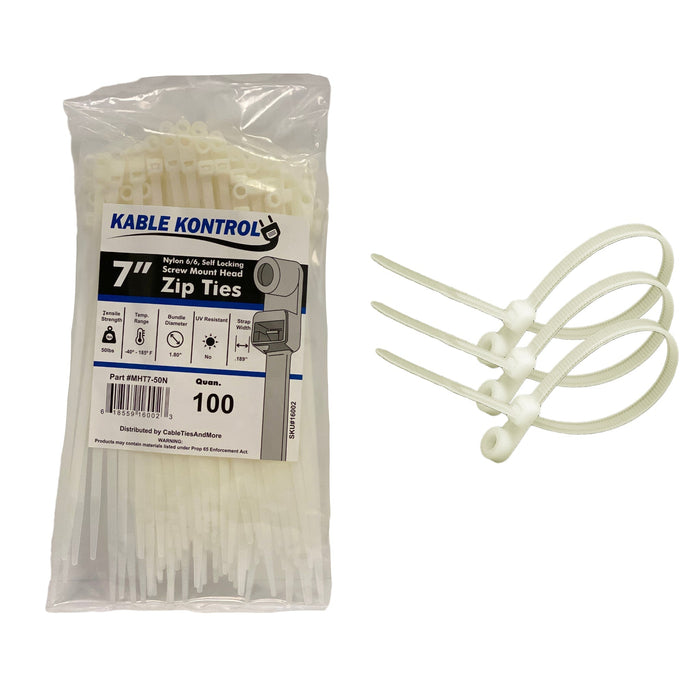 Kable Kontrol® Screw Mount Cable Ties 7" Inch - 5 Lbs Tensile Strength - Natural - 1 Pcs Pack