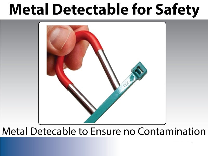 14" Inch Long - Metal Detectable FDA Compliant Cable Zip Ties - Teal - 50 Lbs Tensile Strength - 100 Pcs Pack