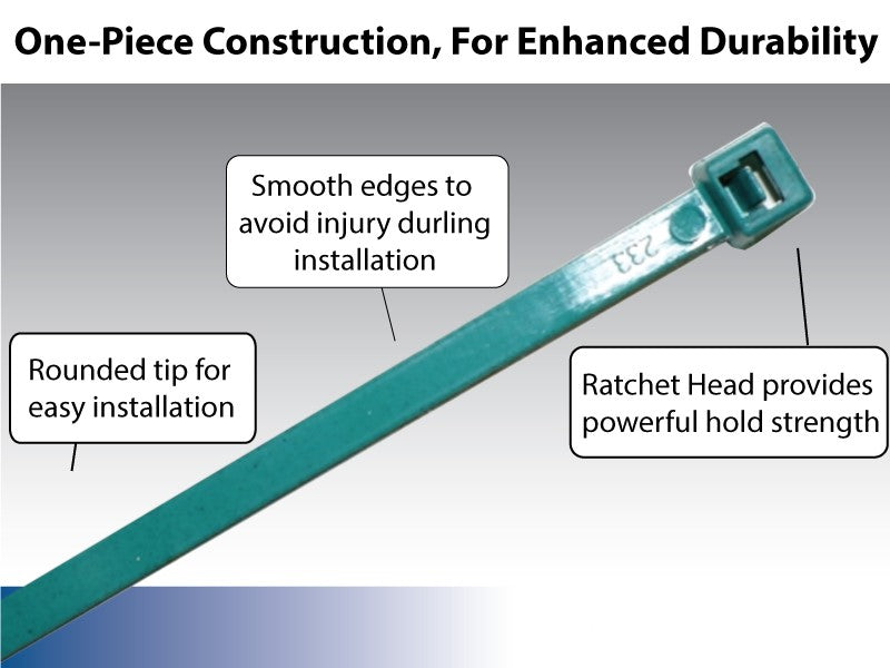 8" Inch Long - Metal Detectable FDA Compliant Zip Ties - Teal - 40 Lbs Tensile Strength - 100 Pcs Pack