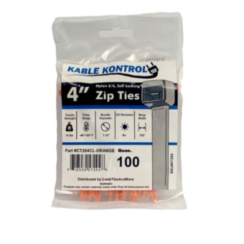 4" Inch Long - Color Cable Zip Ties - Nylon Orange - 18 Lbs Tensile Strength - 100 Pcs Pack