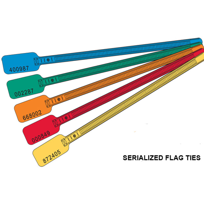 6" Inch Long - Serial Numbered Flag Zip Ties Tags - Orange - 100 Pcs Pack