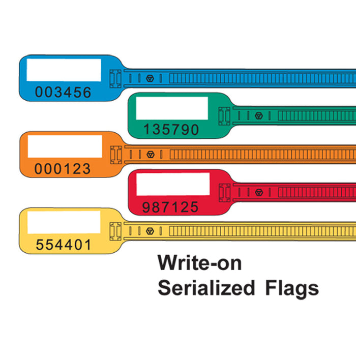 6" Inch Long - Serial Numbered Write On Flag Zip Ties Tags - Orange - 100 Pcs Pack